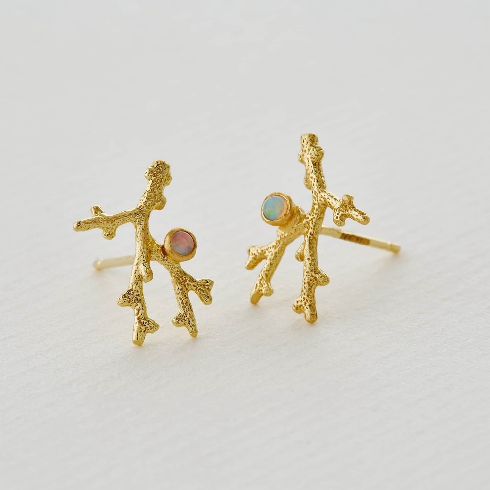 Alex Monroe 18K Opal Coral Earrings